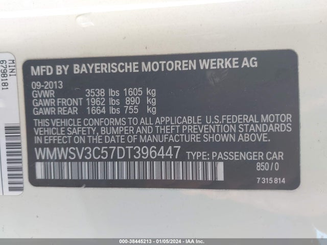 2013 MINI HARDTOP WMWSV3C57DT396447 Photo 8