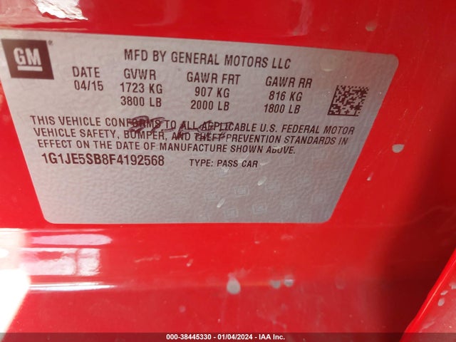 Chevrolet Sonic Ltz Auto 2015 1G1JE5SB8F4192568 Image 9