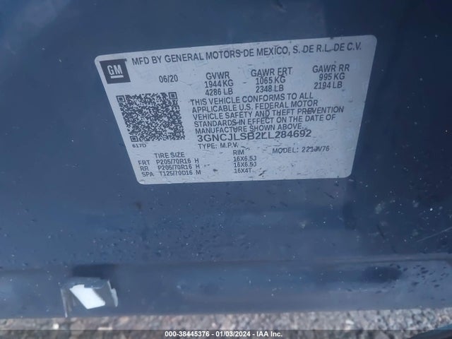 Chevrolet Trax Fwd Lt 2020 3GNCJLSB2LL284692 Image 9
