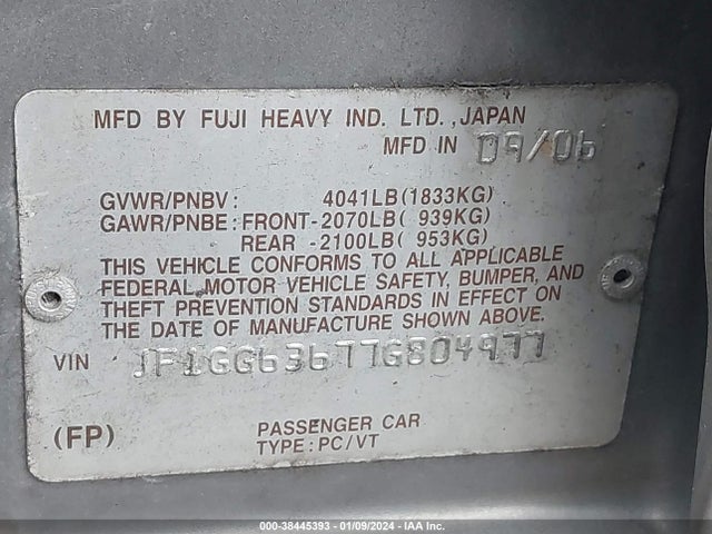 2007 SUBARU IMPREZA OUTBACK SPORT VIN: JF1GG63677G804977
