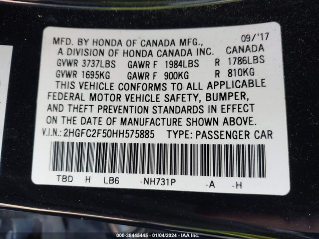 Honda Civic Lx 2017 2HGFC2F50HH575885 Image 9