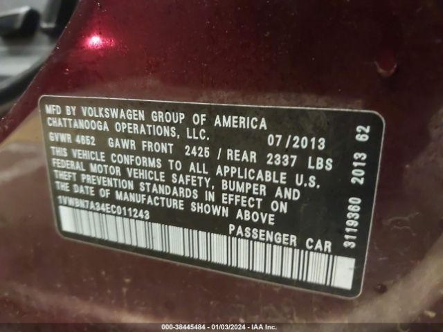 1VWBN7A34EC011243 Volkswagen Passat 2.0l Tdi Se