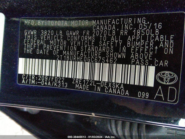 Toyota Corolla S Plus 2016 2T1BURHE0GC675462 Image 9