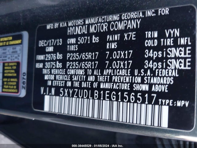 2014 HYUNDAI SANTA FE SPORT 2.4L VIN: 5XYZUDLB1EG156517