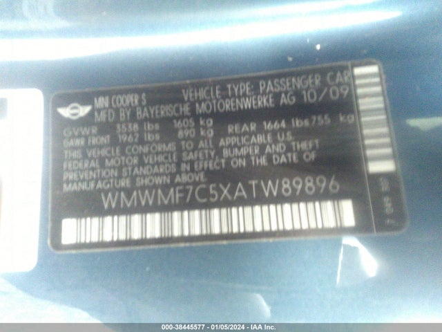 2010 MINI COOPER S WMWMF7C5XATW89896 Photo 8