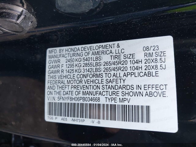 Honda Passport Awd Elite 2023 5FNYF8H06PB034668 Image 9