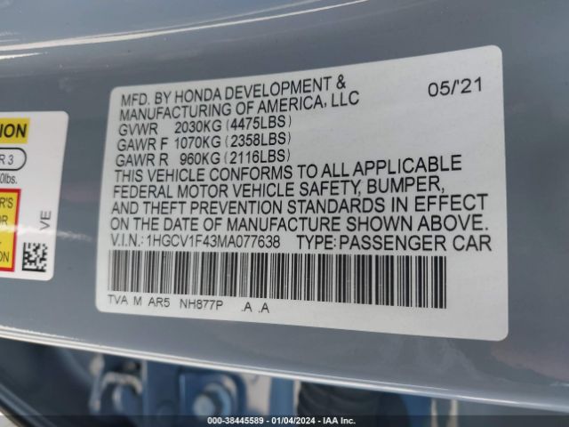 1HGCV1F43MA077638 Honda Accord Sport Special Edition