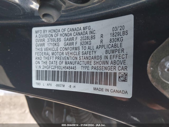 2020 HONDA CIVIC LX VIN: 2HGFC2F60LH548445