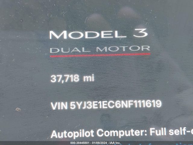 5YJ3E1EC6NF111619 Tesla Model 3 Performance Dual Motor All-wheel Drive