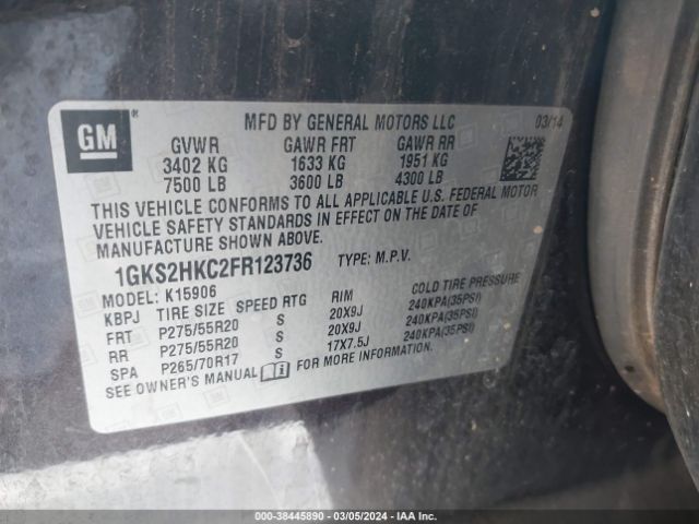 1GKS2HKC2FR123736 GMC Yukon Xl 1500 Slt