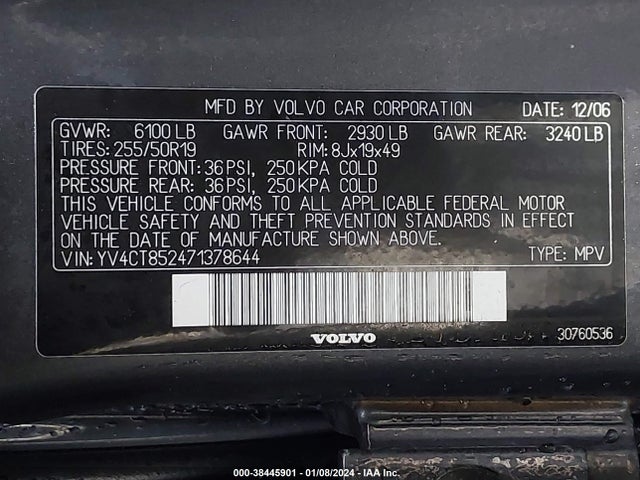 2007 VOLVO XC90 V8 SPORT VIN: YV4CT852471378644