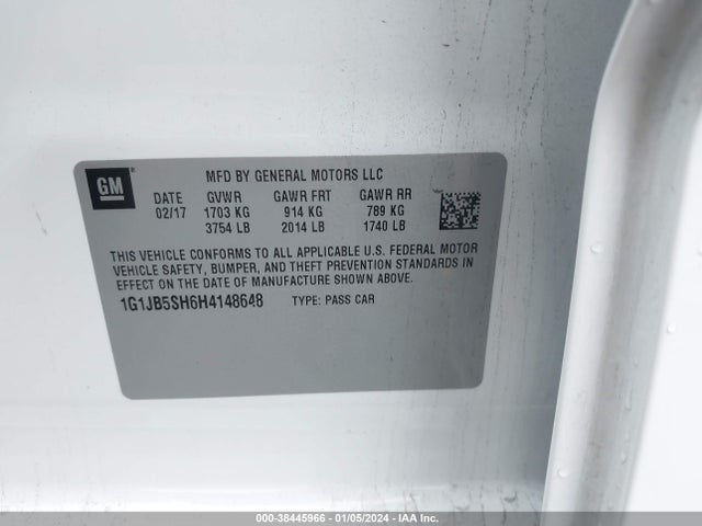 Chevrolet SONIC LS 2017 1G1JB5SH6H4148648 Image 9