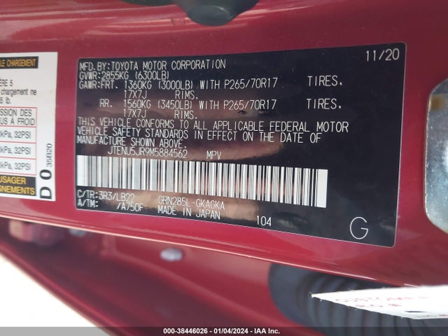Toyota 4runner Sr5 Premium 2021 JTENU5JR9M5884562 Image 9