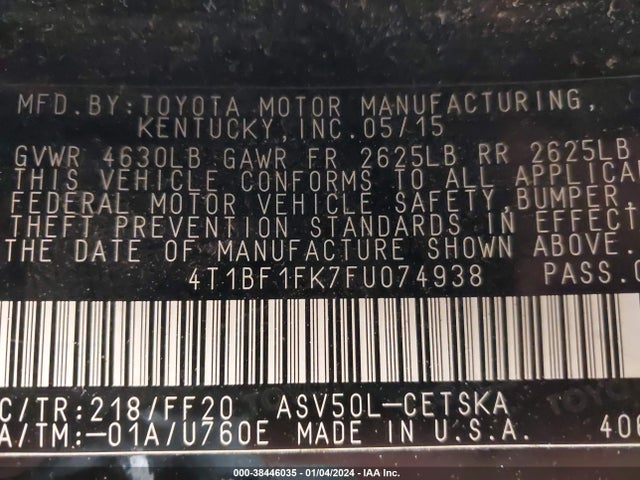Toyota CAMRY SE 2015 4T1BF1FK7FU074938 Image 9
