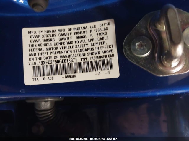 Honda Civic Lx 2016 19XFC2F50GE018371 Image 9