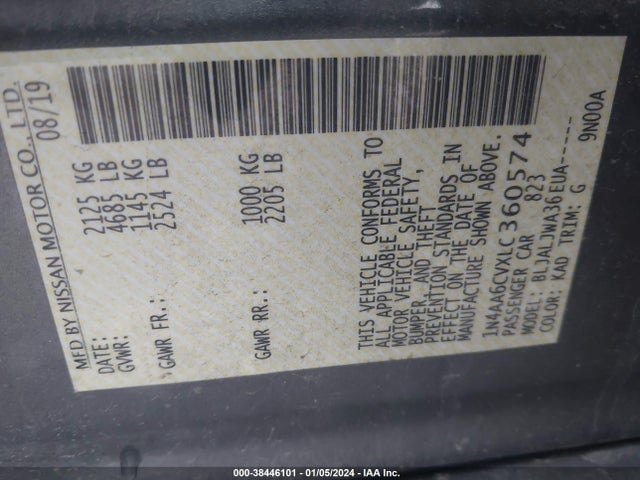 Nissan Maxima Sv Xtronic Cvt 2020 1N4AA6CVXLC360574 Image 9