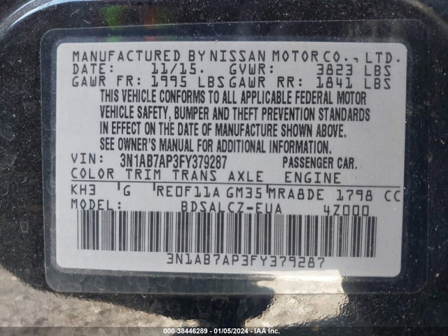 Nissan SENTRA S 2015 3N1AB7AP3FY379287 Image 9