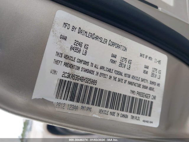 2006 CHRYSLER 300 TOURING VIN: 2C3KA53G46H325089