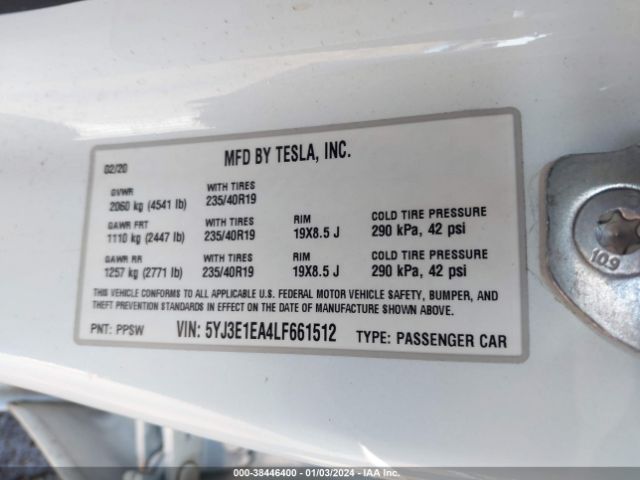 5YJ3E1EA4LF661512 Tesla MODEL 3