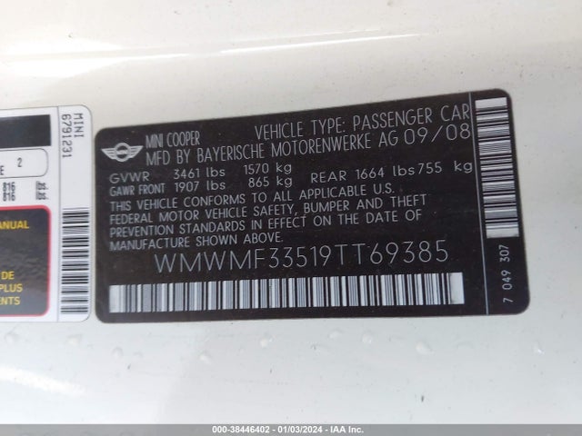 2009 MINI COOPER WMWMF33519TT69385 Photo 8
