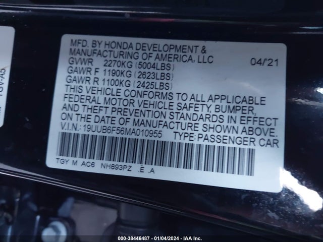 19UUB6F56MA010955 Acura Tlx A-spec Package