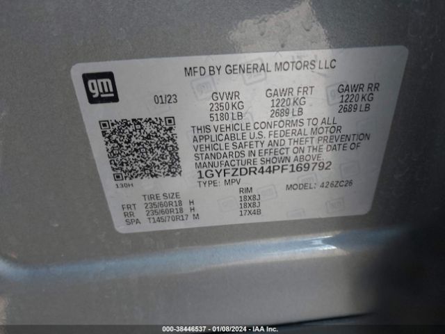 1GYFZDR44PF169792 Cadillac Xt4 Awd Premium Luxury