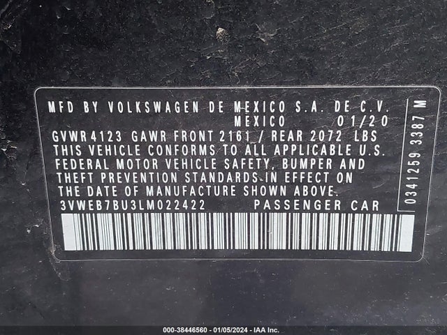 2020 VOLKSWAGEN JETTA 1.4T SEL VIN: 3VWEB7BU3LM022422