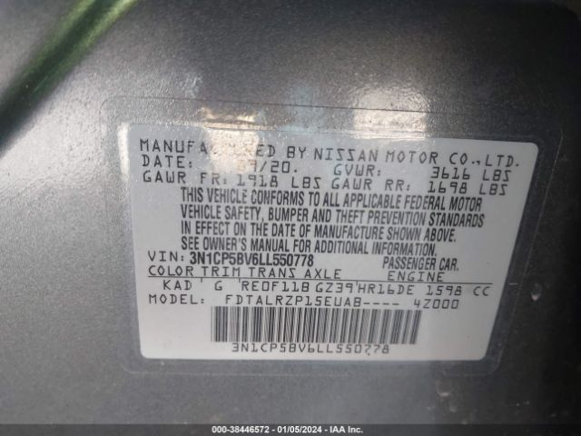 3N1CP5BV6LL550778 Nissan Kicks S Xtronic Cvt