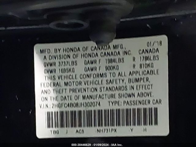 2HGFC4B08JH302074 Honda Civic Lx-p
