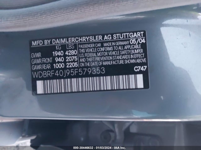 2005 MERCEDES-BENZ C 230 KOMPRESSOR SPORT VIN: WDBRF40J95F579353