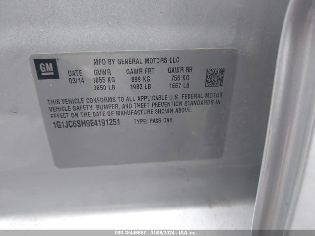 Chevrolet Sonic Lt Auto 2014 1G1JC6SH9E4191251 Image 9