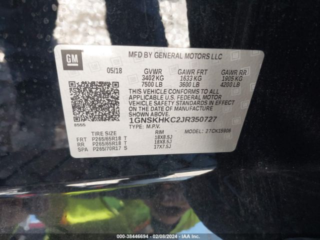 1GNSKHKC2JR350727 Chevrolet Suburban Lt
