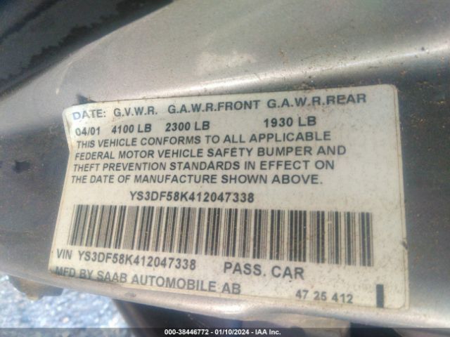 2001 SAAB 9-3 YS3DF58K412047338 Photo 8