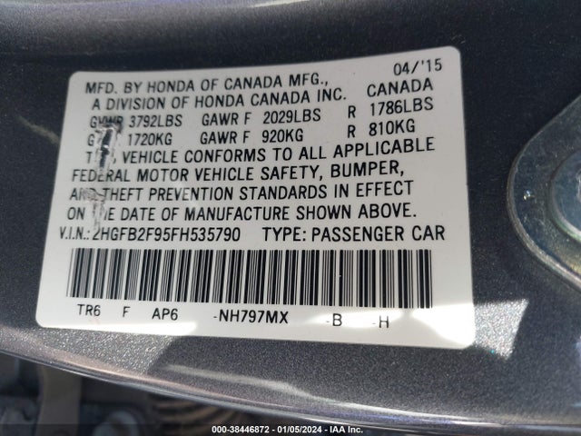 Honda Civic Ex-l 2015 2HGFB2F95FH535790 Image 9
