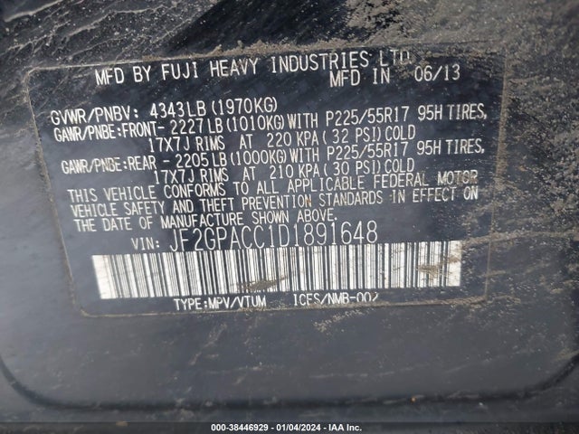2013 SUBARU XV CROSSTREK 2.0I PREMIUM VIN: JF2GPACC1D1891648