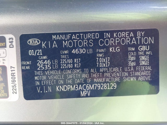 2021 KIA SPORTAGE LX VIN: KNDPM3AC6M7928129