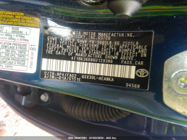 2006 TOYOTA AVALON XL VIN: 4T1BK36B86U129386