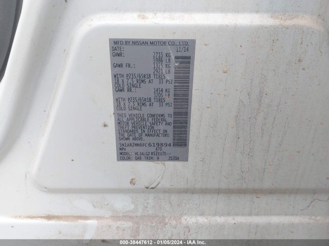 Nissan Pathfinder Sl 2015 5N1AR2MN6FC619894 Image 9