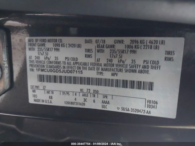 1FMCU0GD5JUD07115 Ford ESCAPE SE