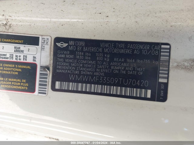 2009 MINI COOPER WMWMF33509TU70420 Photo 8