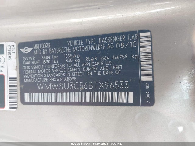 2011 MINI COOPER WMWSU3C56BTX96533 Photo 8