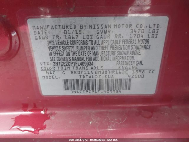 3N1CE2CP1FL409934 Nissan Versa Note S (sr)/s Plus/sl/sr/sv