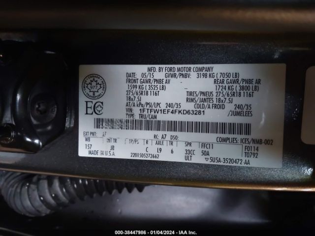 1FTFW1EF4FKD63281 Ford F-150 Xlt
