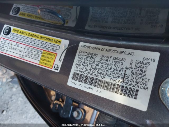 1HGCV3F62JA001126 Honda Accord Hybrid Ex-l