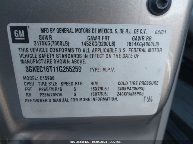 2001 GMC YUKON XL 3GKEC16T11G255259 Photo 8