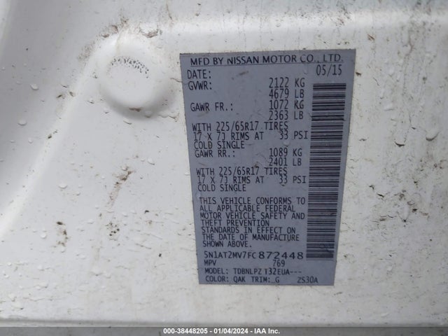 Nissan ROGUE S 2015 5N1AT2MV7FC872448 Image 9