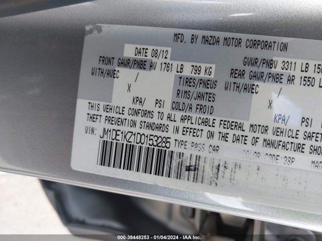 2013 MAZDA MAZDA2 SPORT VIN: JM1DE1KZ1D0153285