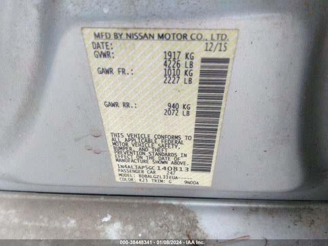 Aukcja sprzedaży 2016 Nissan Altima 2.5 S, vin: 1N4AL3AP5GC140813, numer aukcji: 38448341