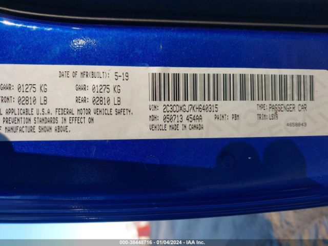 2C3CDXGJ7KH640315 Dodge Charger Scat Pack Rwd