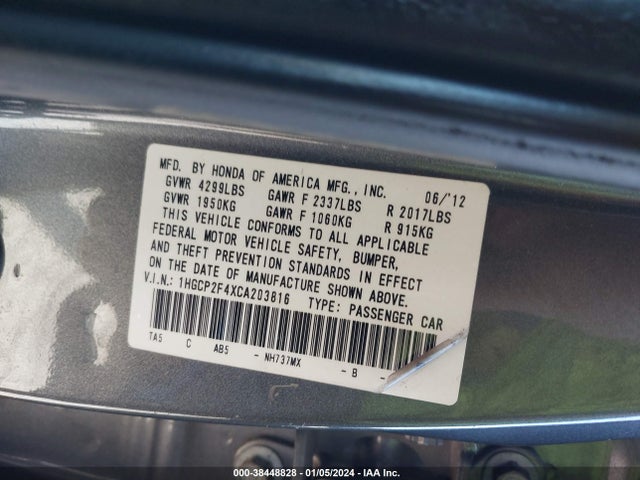 2012 HONDA ACCORD 2.4 LX-P VIN: 1HGCP2F4XCA203816